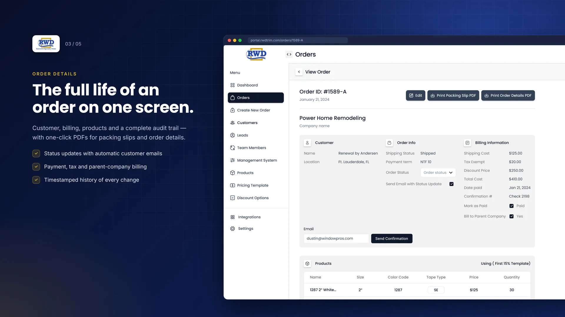 RWD Trim ERP project shot 3