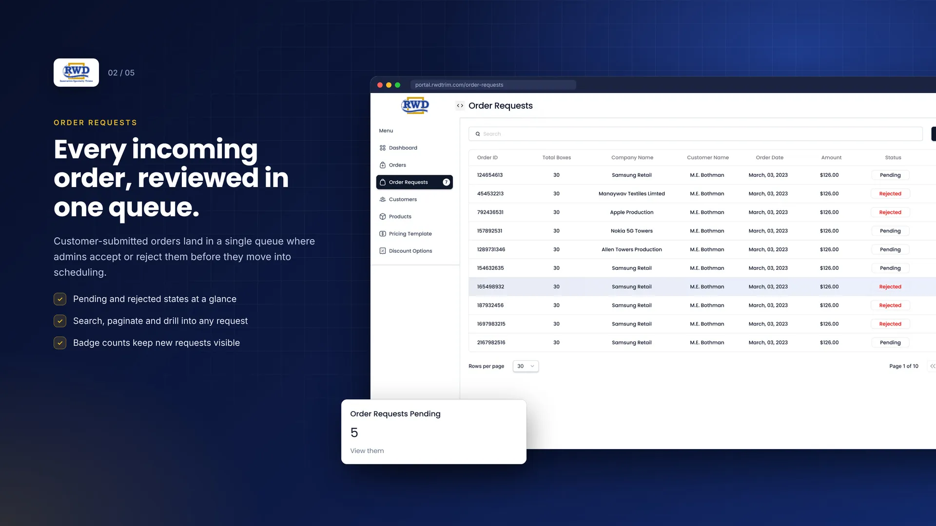 RWD Trim ERP project shot 4